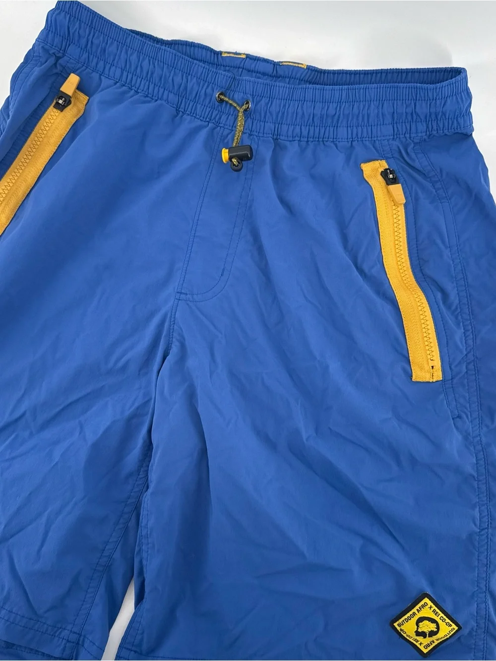 REI Co-op Outdoor Afro Mens Trail Shorts Blue Yellow Small 24229-S23 Hiking